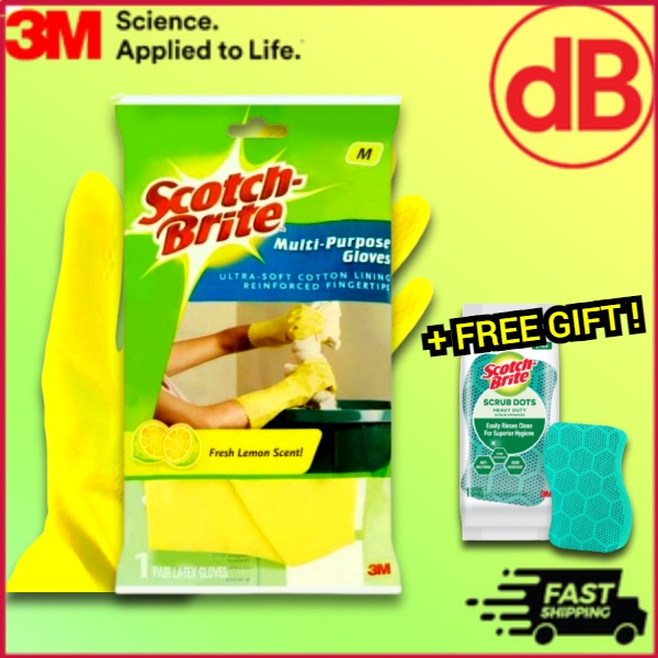 3M ScotchBrite MultiPurpose Gloves (Yellow) + Free Gift !! Shopee
