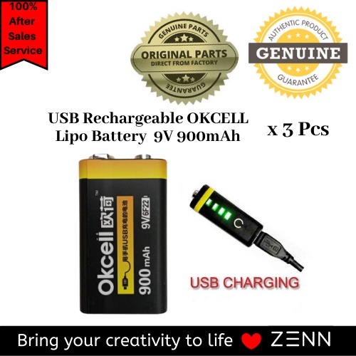 2PCS OKcell 9V 800mAh USB Rechargeable Lipo Battery for RC Helicopter Model Micr 