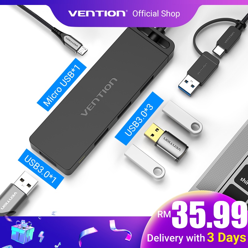 Vention USB 3.0 Hub USB C 2 in 1 USB Hub Expand 4 USB Ports For Laptop ...