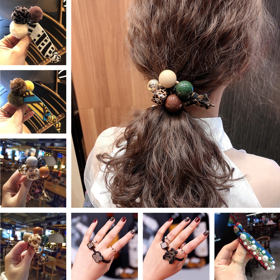 Korean Rainbow Pearl Elastic Hair Rope Headband Ponytail Hair Ring