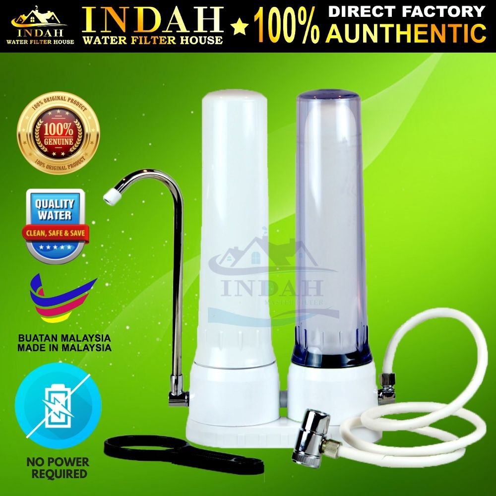 INDAH CTC Double Water Filtration System / Water Purifier - Water Filter Housing with Ceramic & Carbon Filter Cartridge