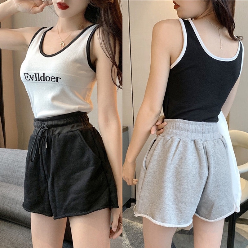 Womens Knitted Camisole Korean Letter Exposed Navel Top Shopee Malaysia 9357