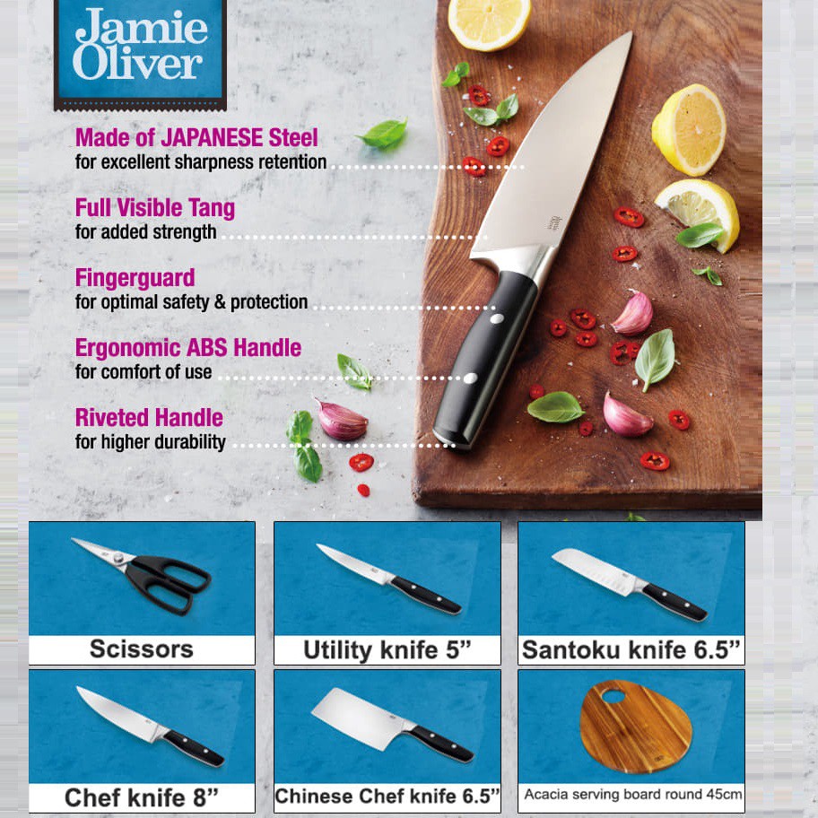 Jamie Oliver 2021 Professional Knives Collection Scissor Santoku Chinese Chef Knife Acacia