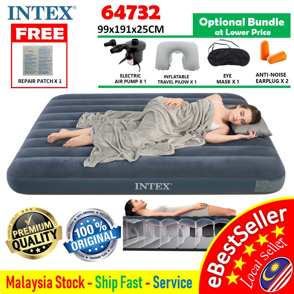 (99x191x25cm) INTEX 64732 68757 DURA-BEAM Inflatable Flocked Single Air ...