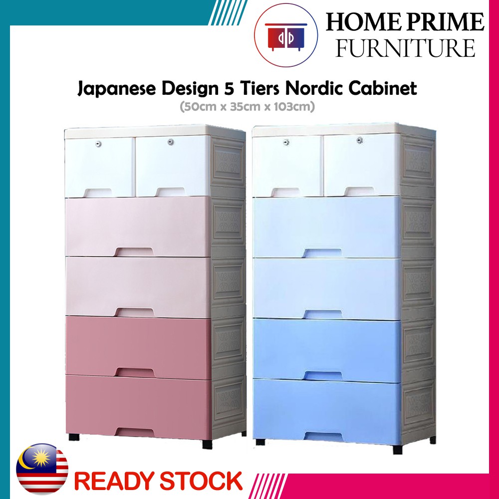 Home Prime 5 Tiers Sw005 Nordic Design Japanese Style Plastic Cabinet Drawer Storage With Lock Almari Plastik Shopee Malaysia