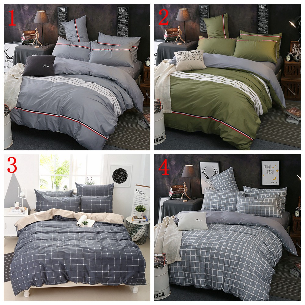 100 Cotton Grey Plaid Twin Queen And King Bedding Set Men S Quilt