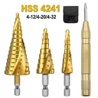 3pcs Set Large HSS Step Cone Drill Titanium Bit Set Hole Metal Cutter+Blue Pouch 