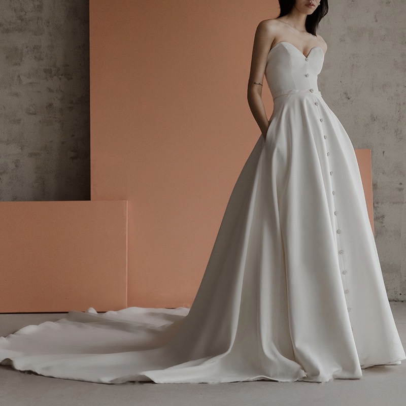 Light Wedding Dress Super Fairy Hepburn Bridal Trailing 2022 New Style Simple Tube Top Outing Gauze