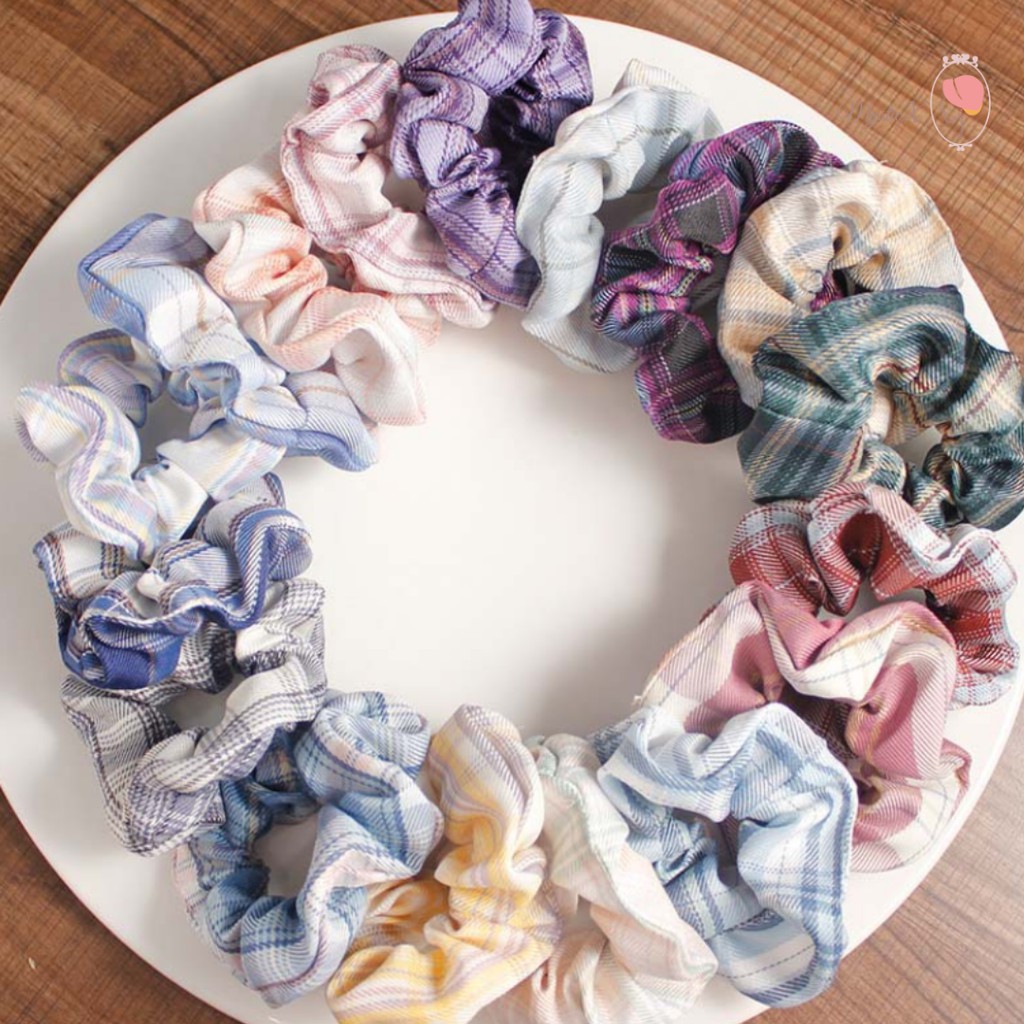 [READY STOCK] Women Scrunchie Japanese Korean Style Cute Fashion Colourful Check Design