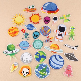 Sun Planet Earth Alien UFO Astronaut Satellite Rocket And Other Space Series Embroidery Cloth Stickers Clothes Badges Armbands Pants Patch Decals Have Adhesive Ironing Can Be Ironed Hand-Sew