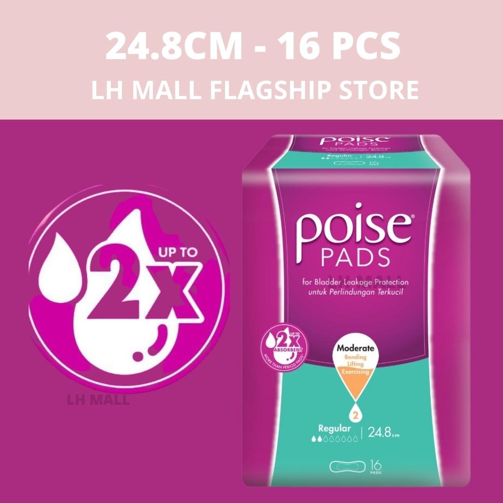 Pads 24.8cm/16 Pcs - Poise Pads Regular Non Wing Incontinence/Adult Diapers