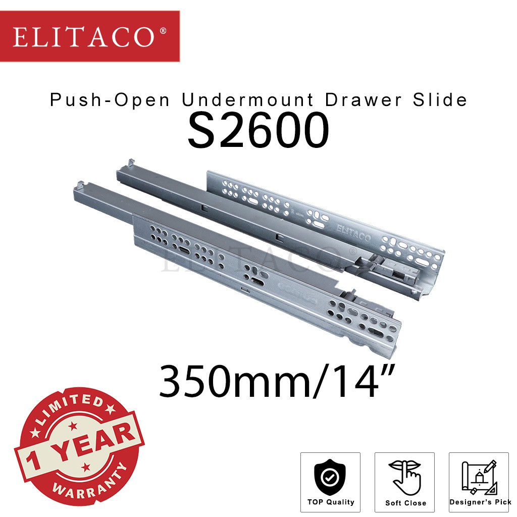 Elitaco Push Open Undermount Drawer Slide S2600 450mm 18 Inch