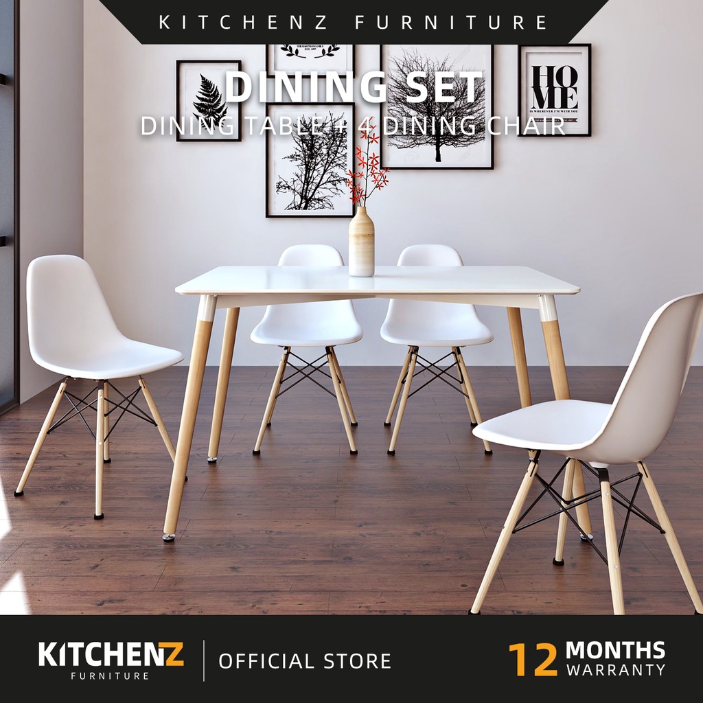 KitchenZ Modern Contemporary Dining Table Set with 4 Chairs Meja Makan ...