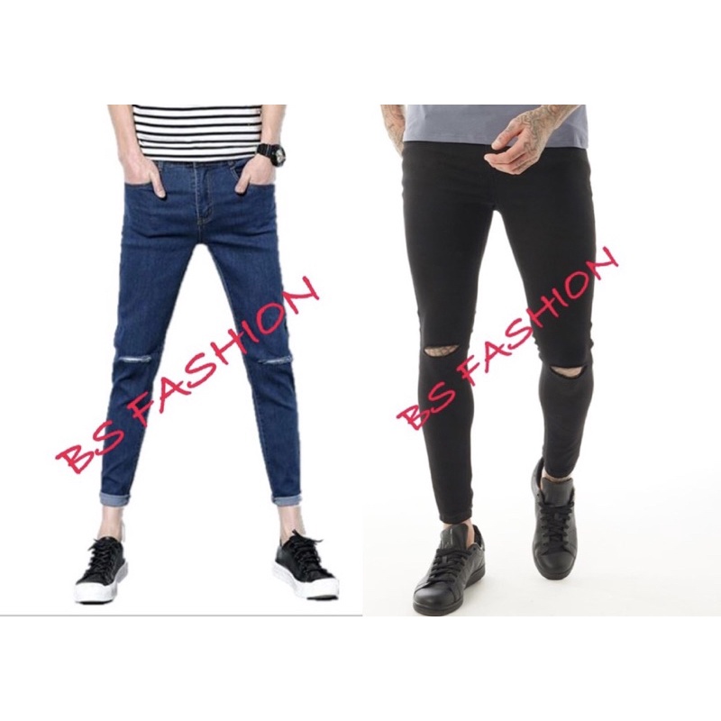 🇲🇾READY STOCK😎 Men Ripped Jeans Casual Long Pants Denim skinnyJean ...