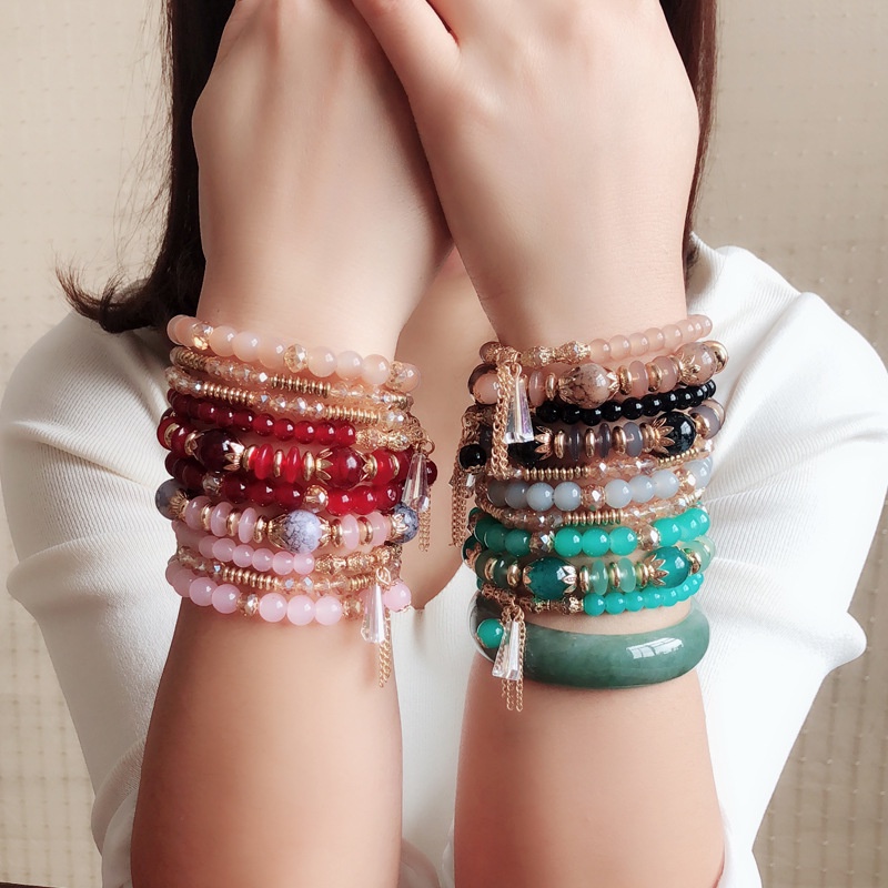 4pcs Bohemian Bracelet Women Crystal Multilayer Beaded Elastic Bracelet Fashion Charm Jewelry Factory Wholesale