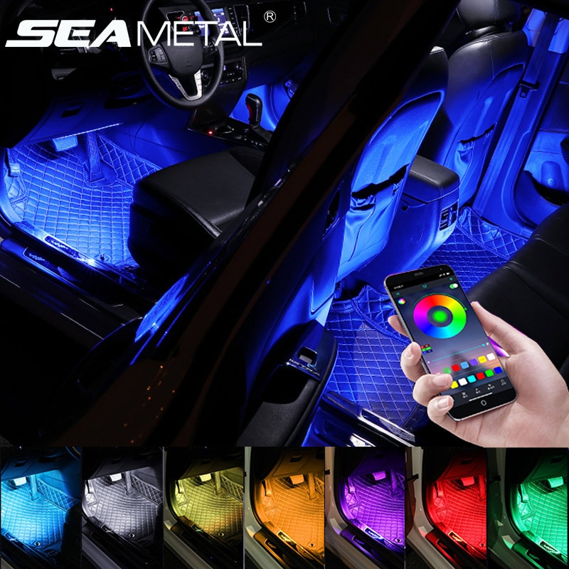 Car LED Strip Light 48 LED APP Controller Interior Voice Activated Atmosphere Light Car Accessories Interior Decoration Light