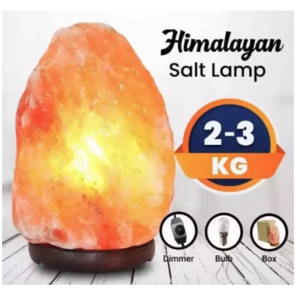 AUTHENTIC Himalayan Salt Lamp from Pakistan w/ DIMMER 2-3kg Hand Carved, with Wooden Stand and Light