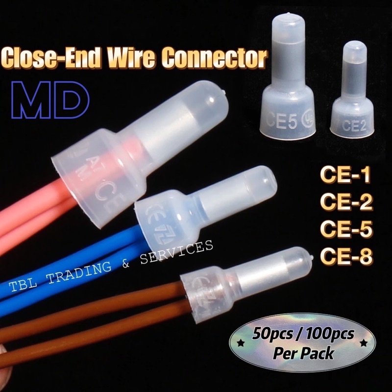 50pcs / 100pcs Closed End Crimp Caps Electrical Wire Terminals