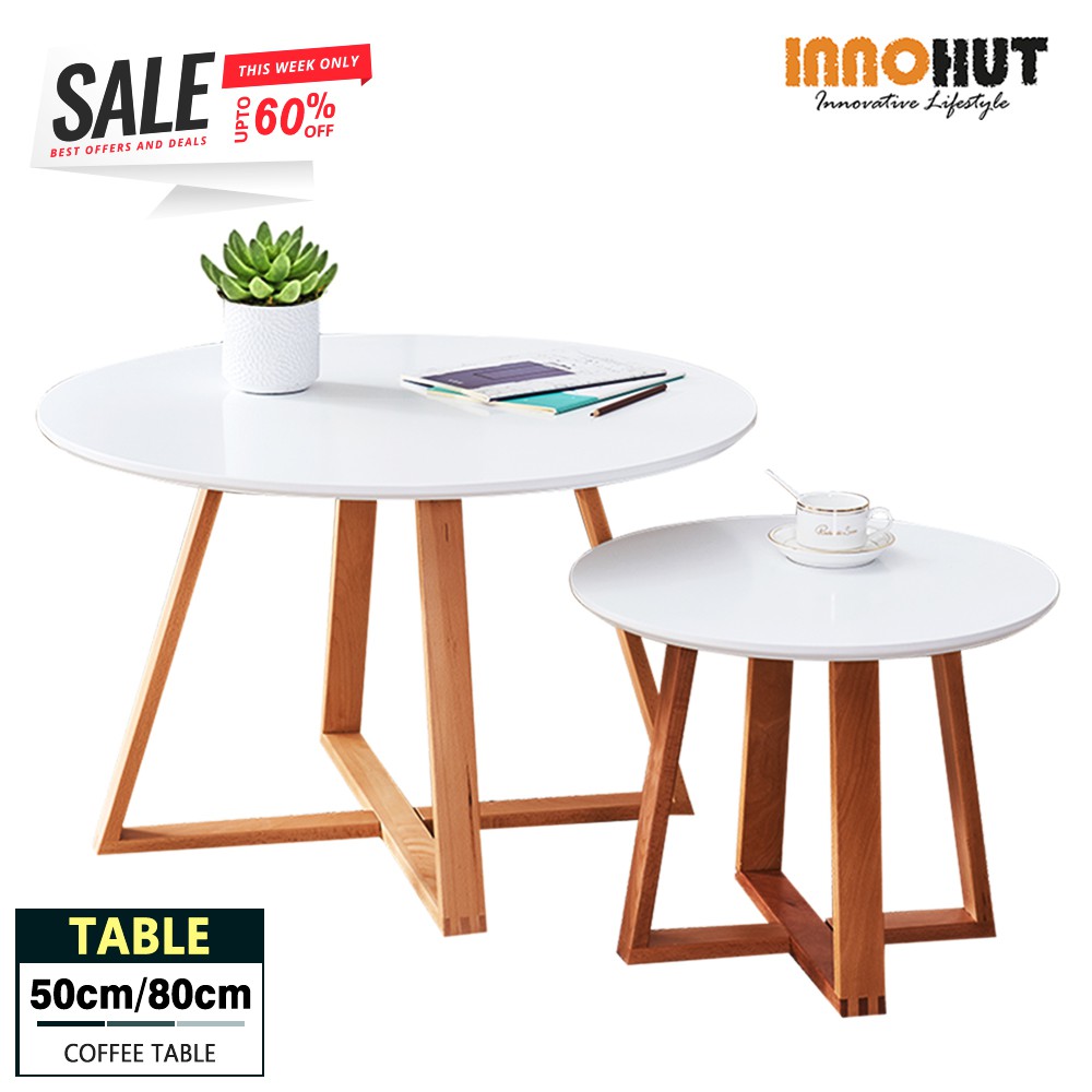 Innohut Nordic Style Solid Wood Round Coffee Table Living Room Table
