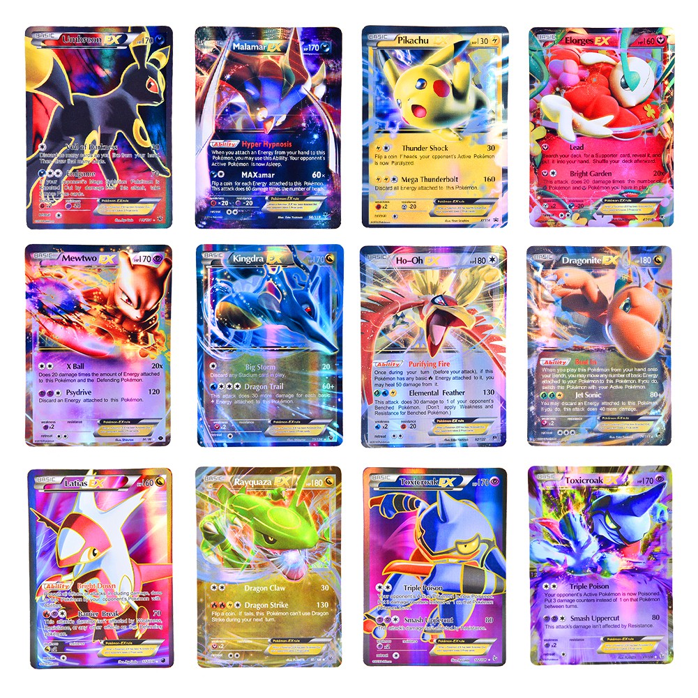 100Pcs Pokemon Poke Cards TCG Style Card Holo 59 EX 20 Mega 20 GX Cards