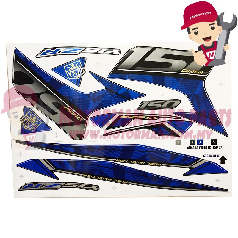 Body Sticker Yamaha Y15zr Lc150 (7) Storm Blue Motorman 