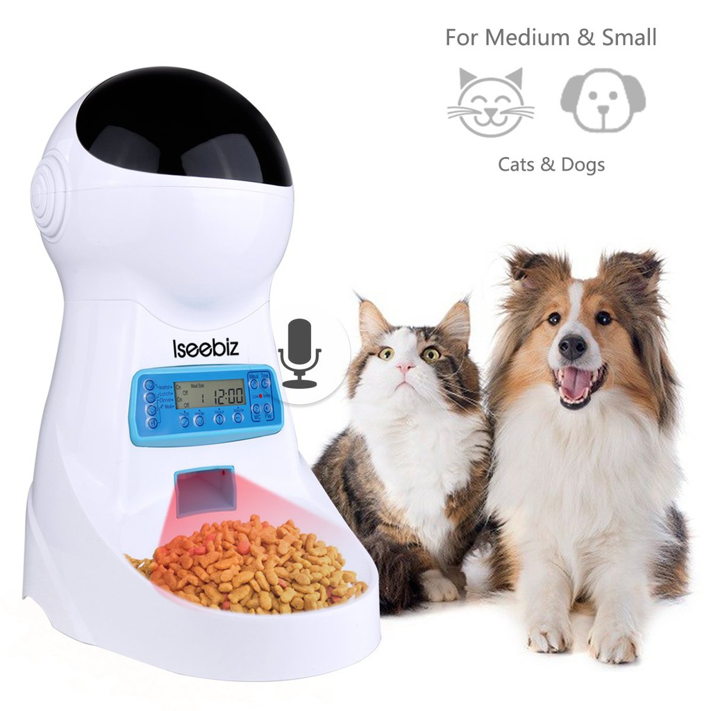 Automatic Pet Feeder Dogs Cats Food Dispenser With Voice Record