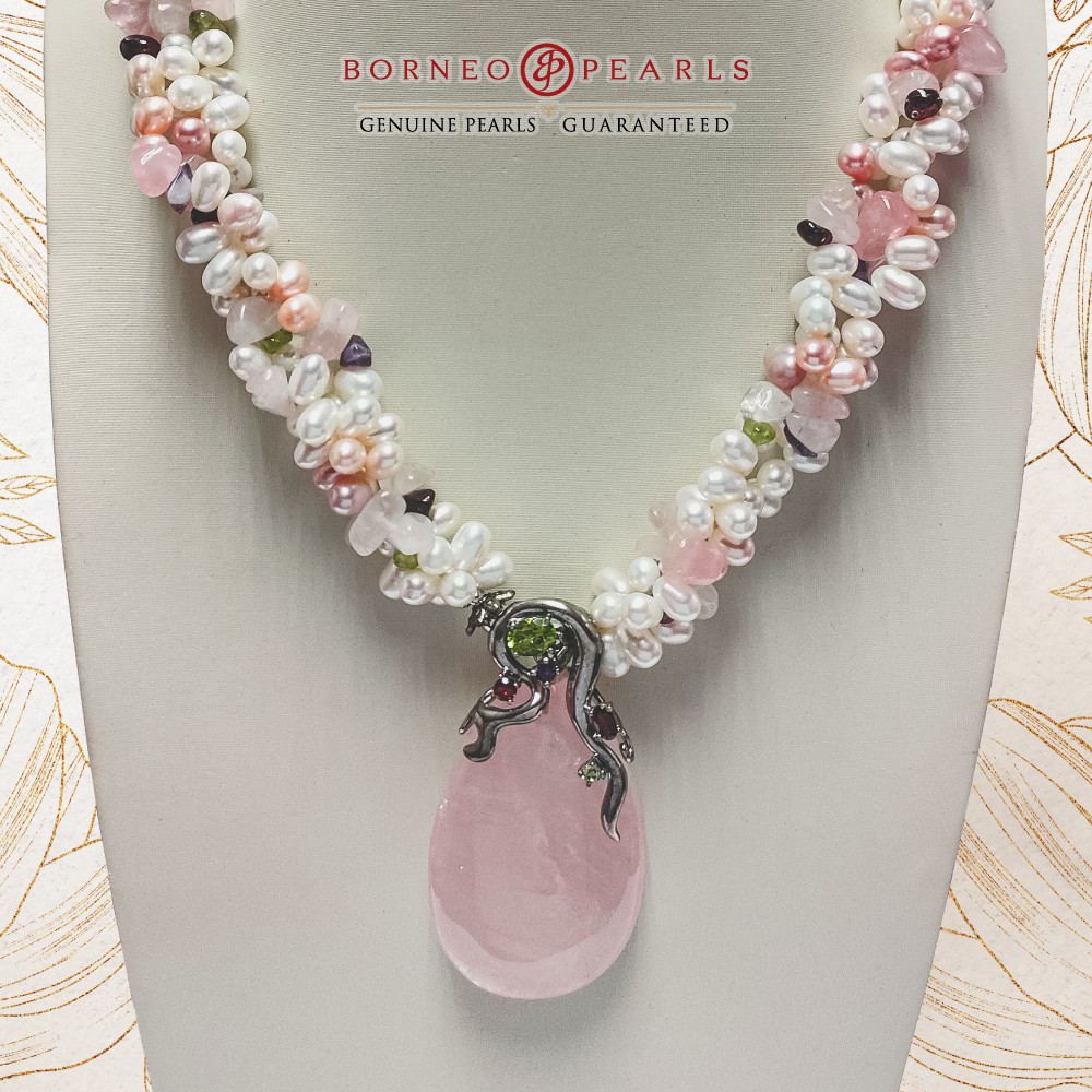 FRESHWATER PEARLS & ROSE QUARTZ , NECKLACE OF HOPE AND LOVE