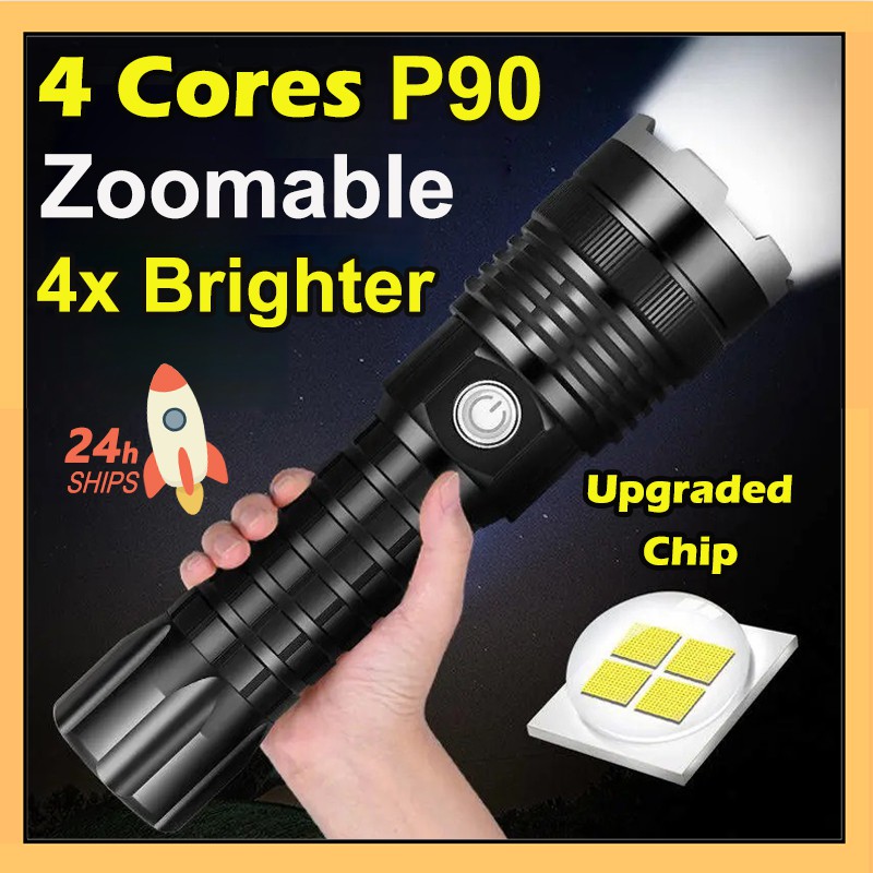 90000LM XHP70 LED Flashlight Rechargeable 40W Torch zoomable linterna Tactical 