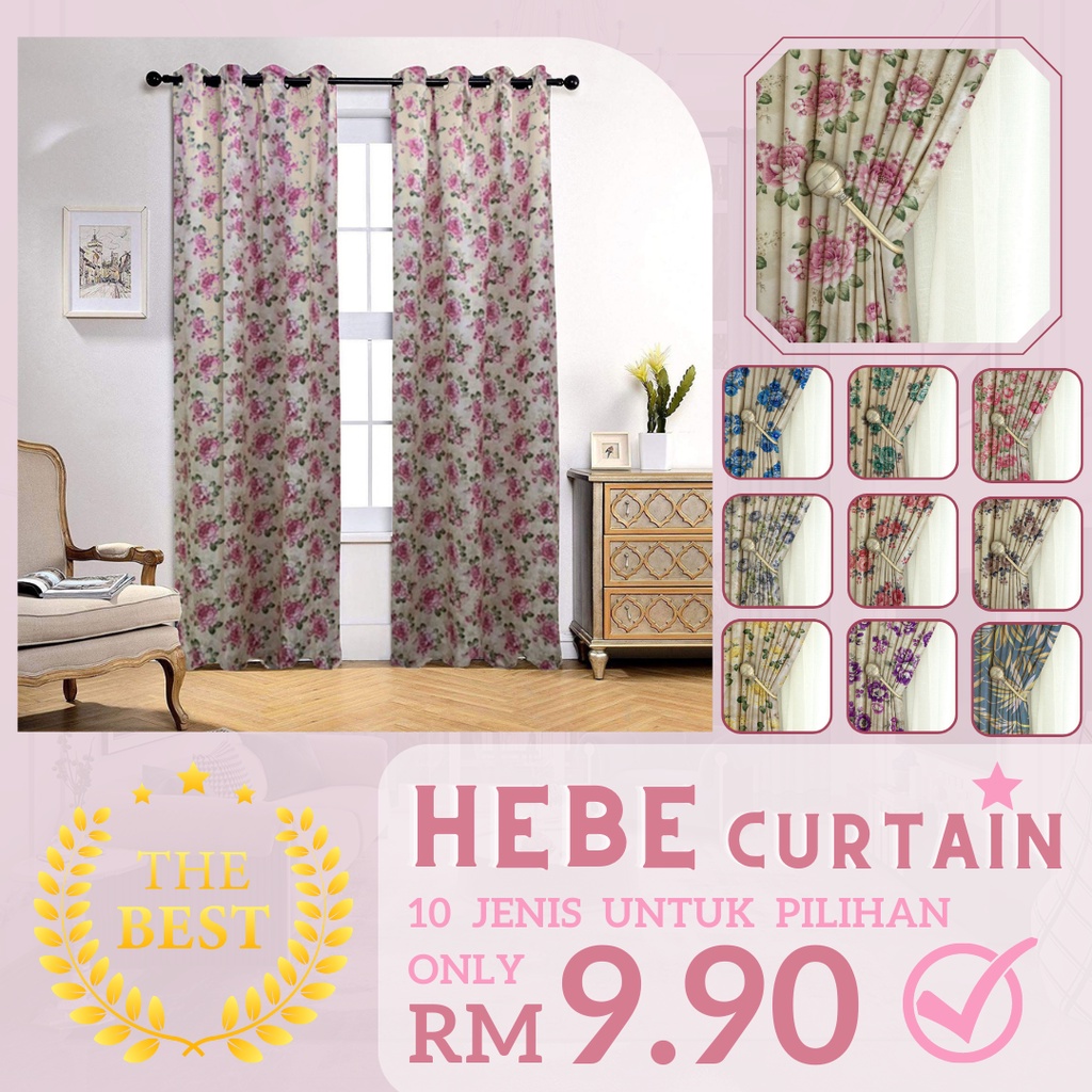 PH8 Ready Made Curtain !! Hebe Curtain Free Hook & Ring Langsir ...