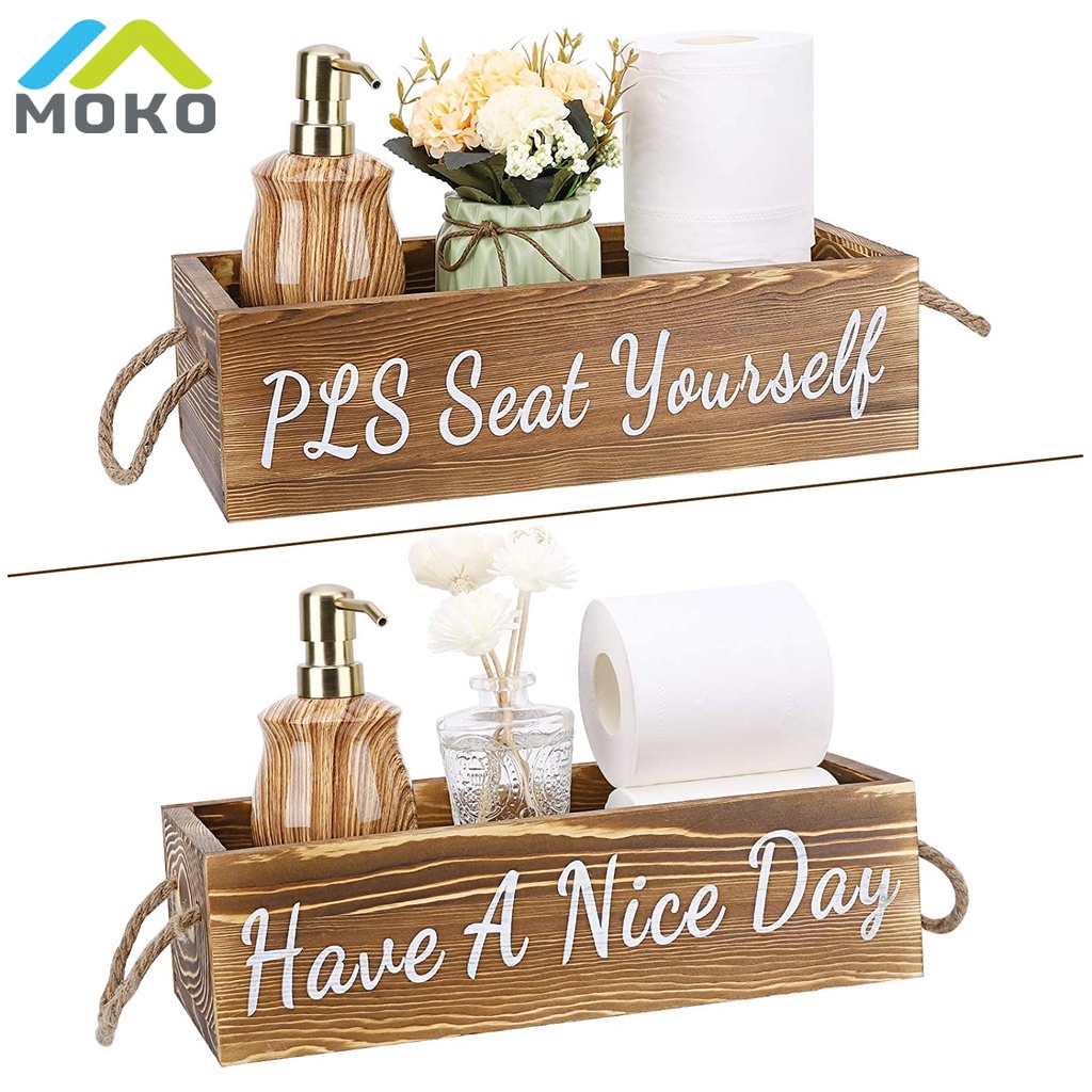 Luxspire Bathroom Decor Box, 2 Sides Farmhouse Wooden Toilet Paper Holder  Tissue Storage with Restroom Funny Sayings, Wood Basket Home Decor | Shopee  Malaysia
