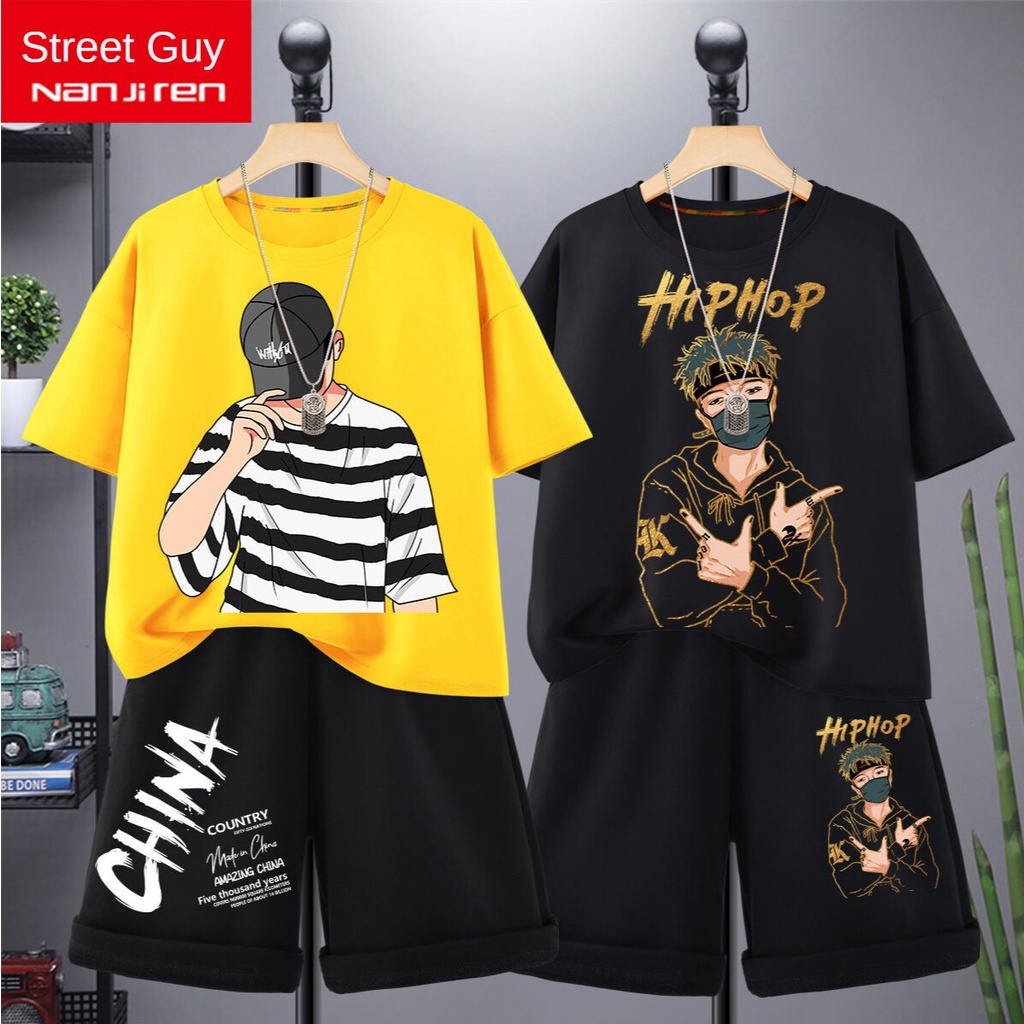 [2 suits are more affordable] Boys' suits 2021 new trend pure cotton short-sleeved two-piece children's clothing children's clothing men男童套装2021新款潮流纯棉短袖两件套童装童装男