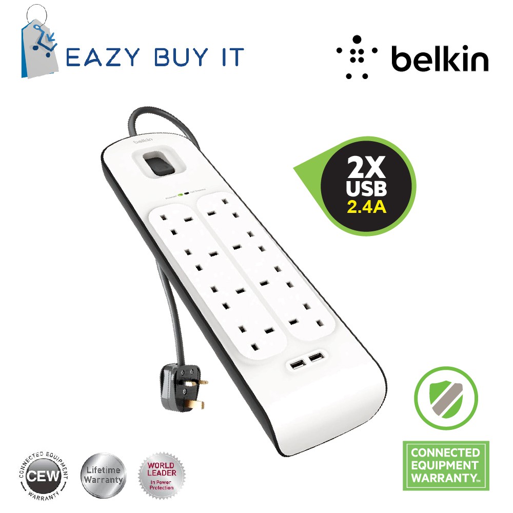 【READY STOCK】BELKIN [USB SERIES] 8 GANG SOCKET SURGE PROTECTION STRIP ...