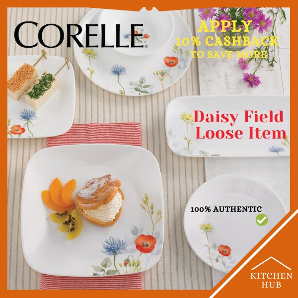 Corelle Loose Daisy Field Square Dinner Plate Luncheon Plate Soup Plate
