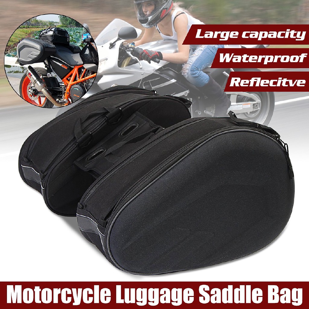 Universal Motorcycle Pannier Bag Luggage Saddle Bag w/ Rain Cover Large Capacity