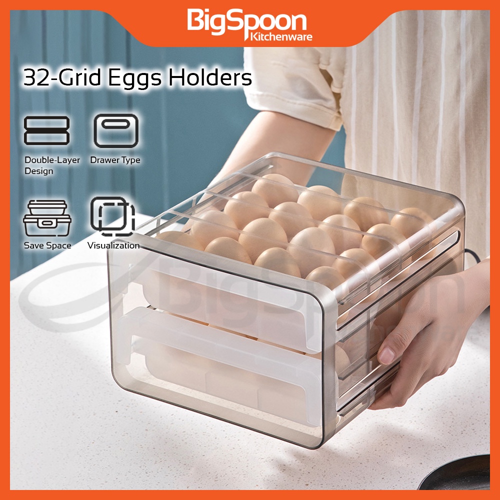 32Grid Egg Storage Box Container Drawer Refrigerator Plastic Stackable