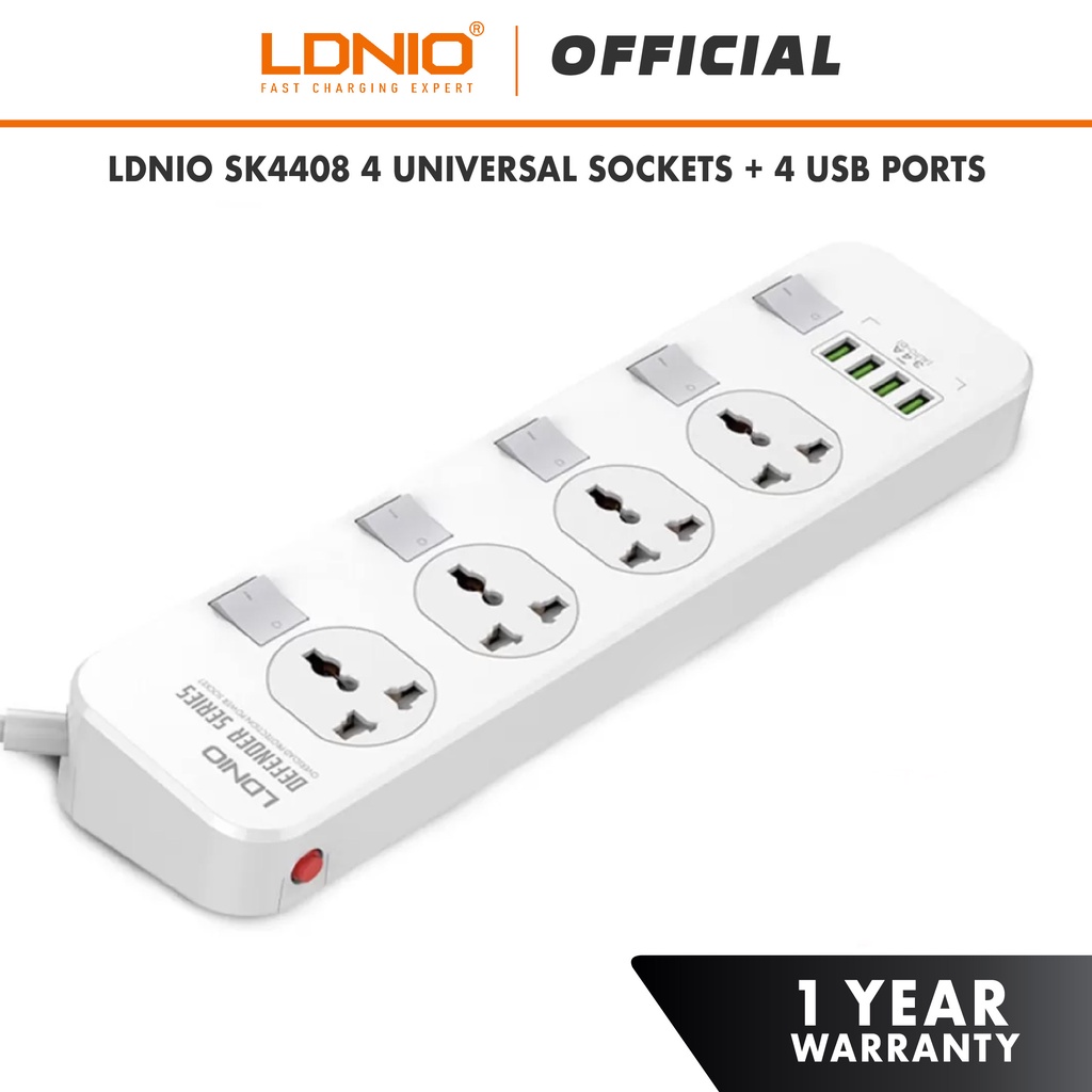 LDNIO SC4408 Electrical Socket Smart Extension Multifunction Power Supply Strip Charger Adapter With 4 USB Port
