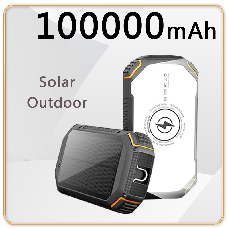 PowerBank 100000mAh 100 Solar Power Bank Wireless Charging PD22.5W PowerBanks External Battery