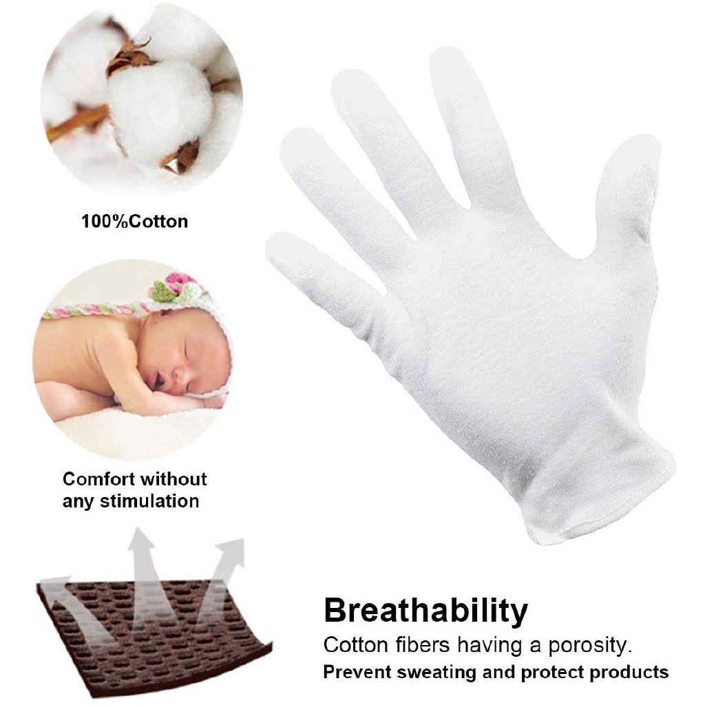 12 Pairs Cotton White Gloves for Eczema Moisturizing Dry Hands Coin Jewelry  Silver Archival Costume Inspection | Shopee Malaysia