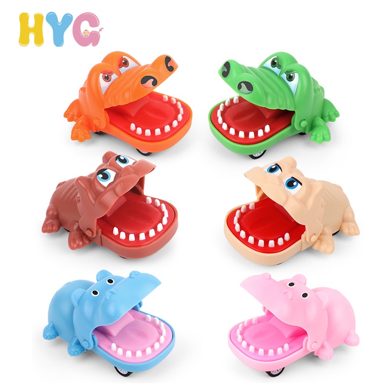 HYG Toys Children's Animal Pull Back Toy Car Press Teeth Bite Finger Mini Cartoon Crocodile Hippo Animal Boy Toy