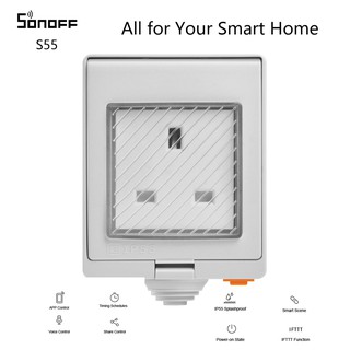 SONOFF S55 WiFi Smart Waterproof Socket Wireless Plug UK Standard Smart Socket eWeLink APP Timing Control your Lights/Fans/Other Appliances