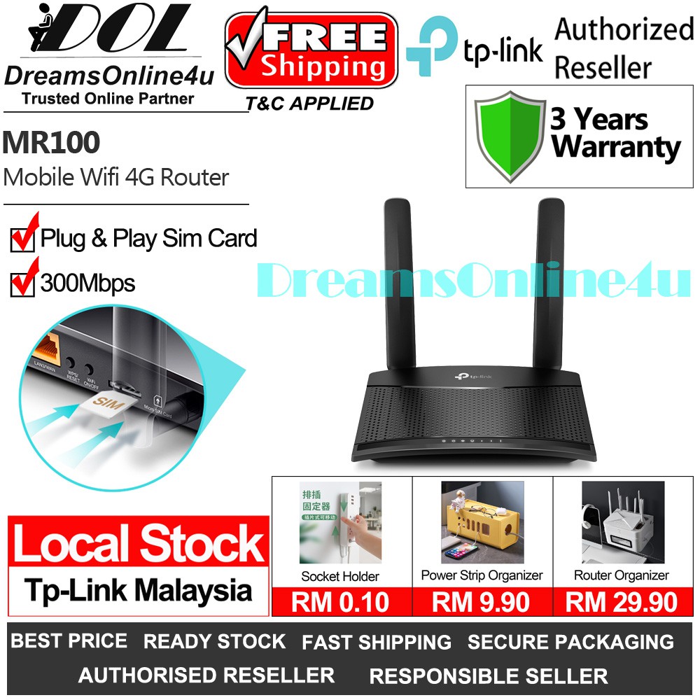 TPLINK TLMR100 MR100 300Mbps Wireless N 4G LTE Router Modem Wifi Sim