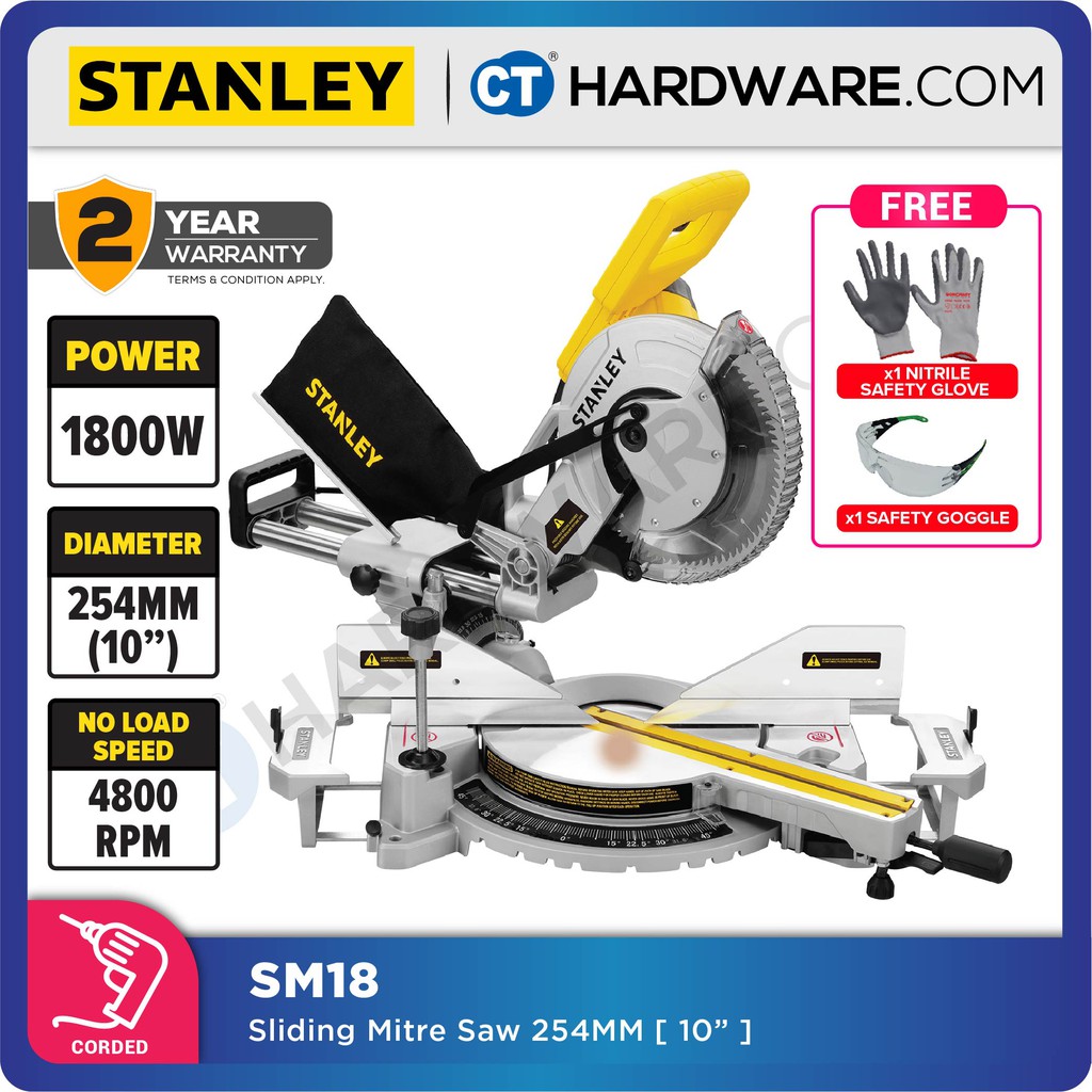 STANLEY SM18 SLIDING MITRE SAW 10" 254MM 1800W 4800RPM Shopee Malaysia