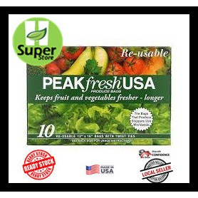 ［READY STOCK］Peak Fresh USA Produce Bags with Twist Tie, Re-Usable,10 Bags神奇长效蔬果保险袋