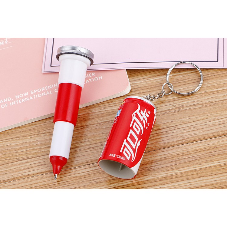 Keyring Retractable Beverage Bottle Ballpoint Pen Office School Kid Stationery 