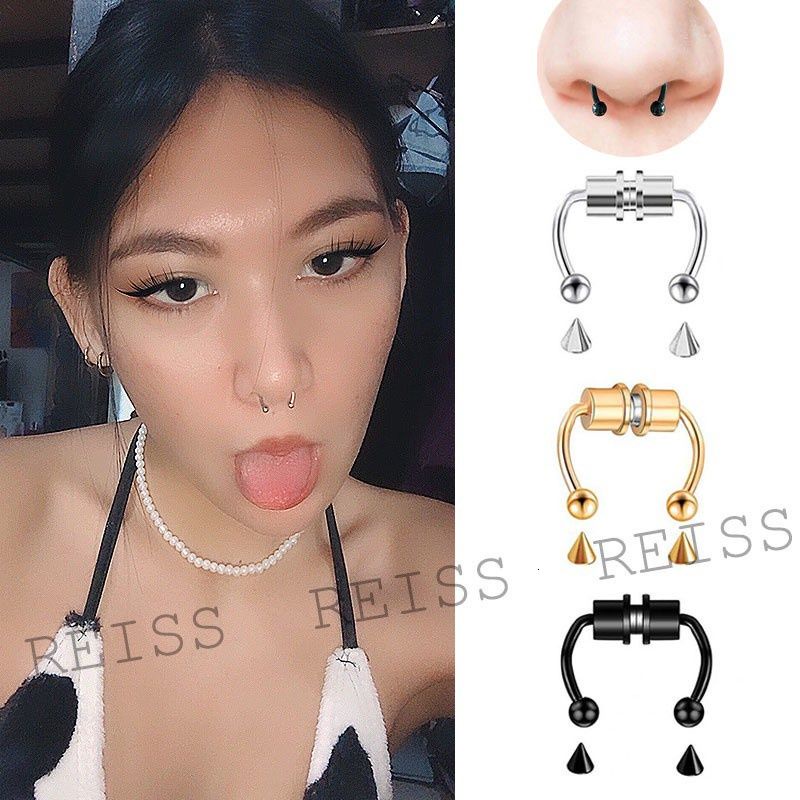 1pcs Fake Piercing Nose Ring Alloy Fake Magnetic Horseshoe Septum Rock Stainless Steel Magnet Non Piercing Hoop Studs Jewelry