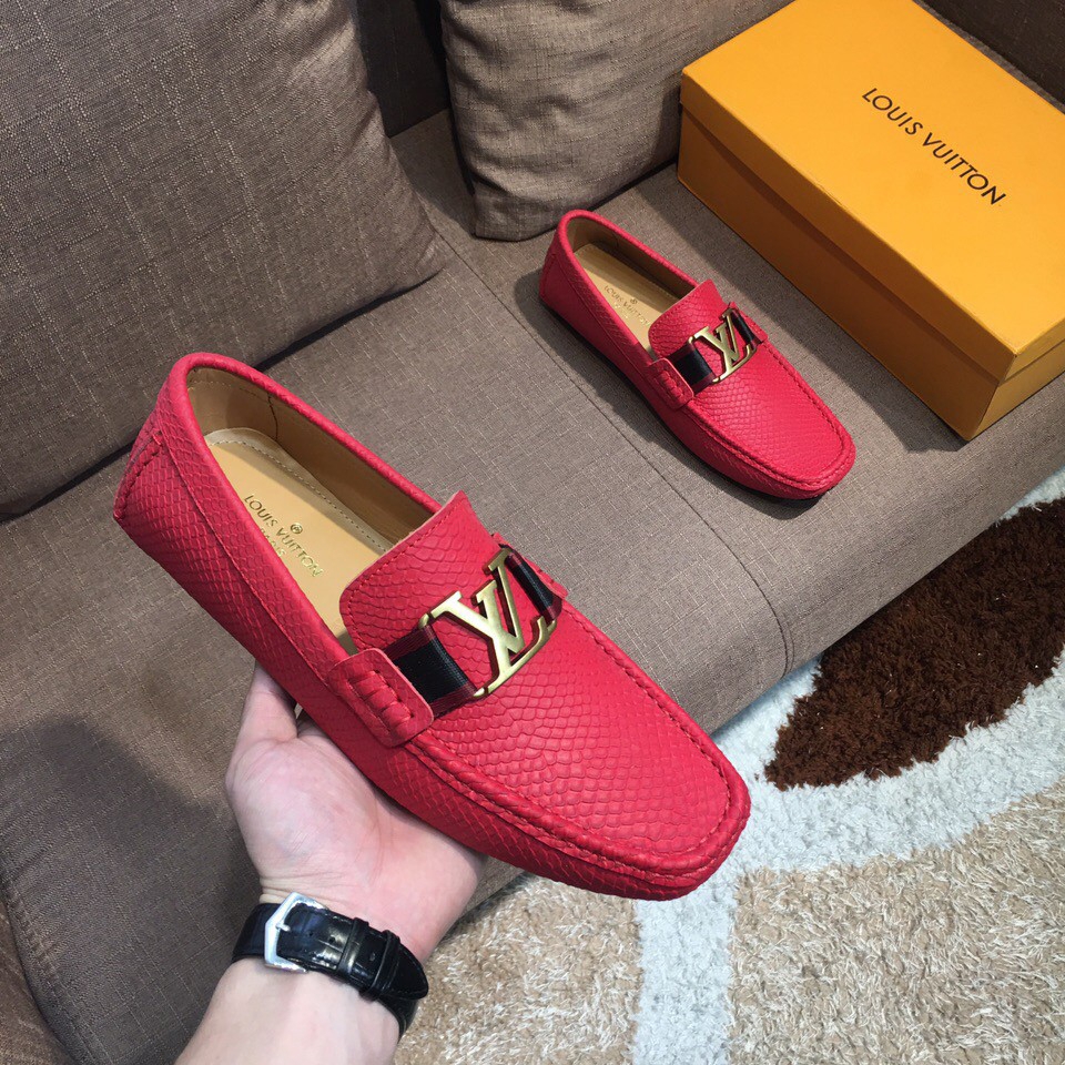 red lv loafers