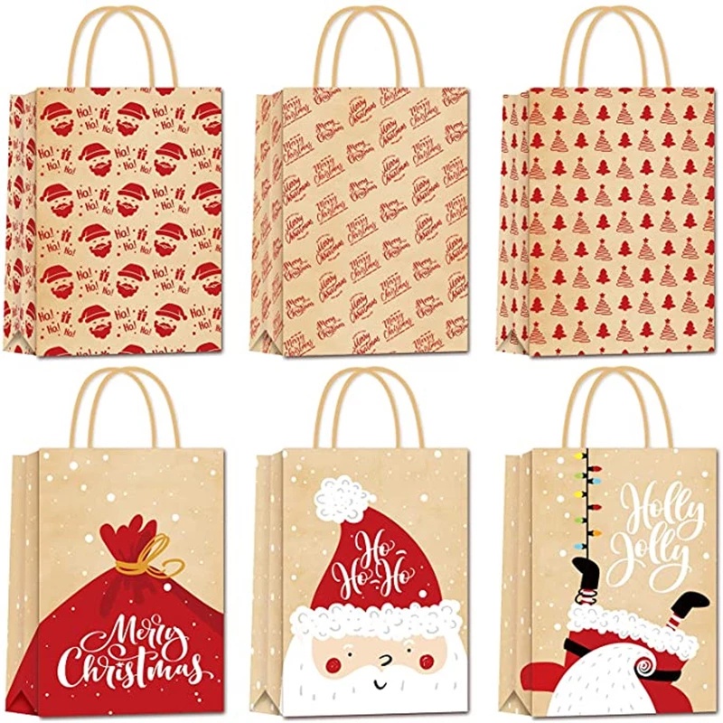 Merry Christmas Kraft Paper Bag With Handle/ Cartoon Santa Claus Candy