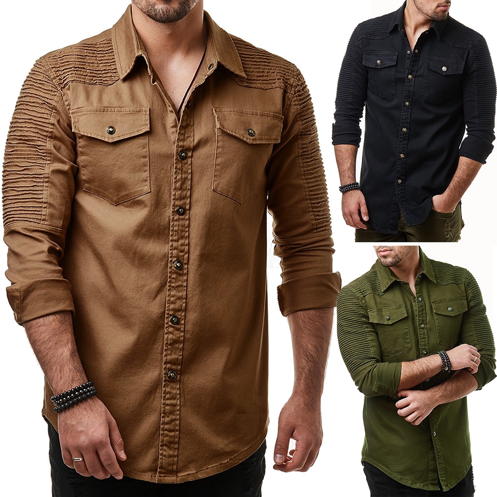 army green denim shirt