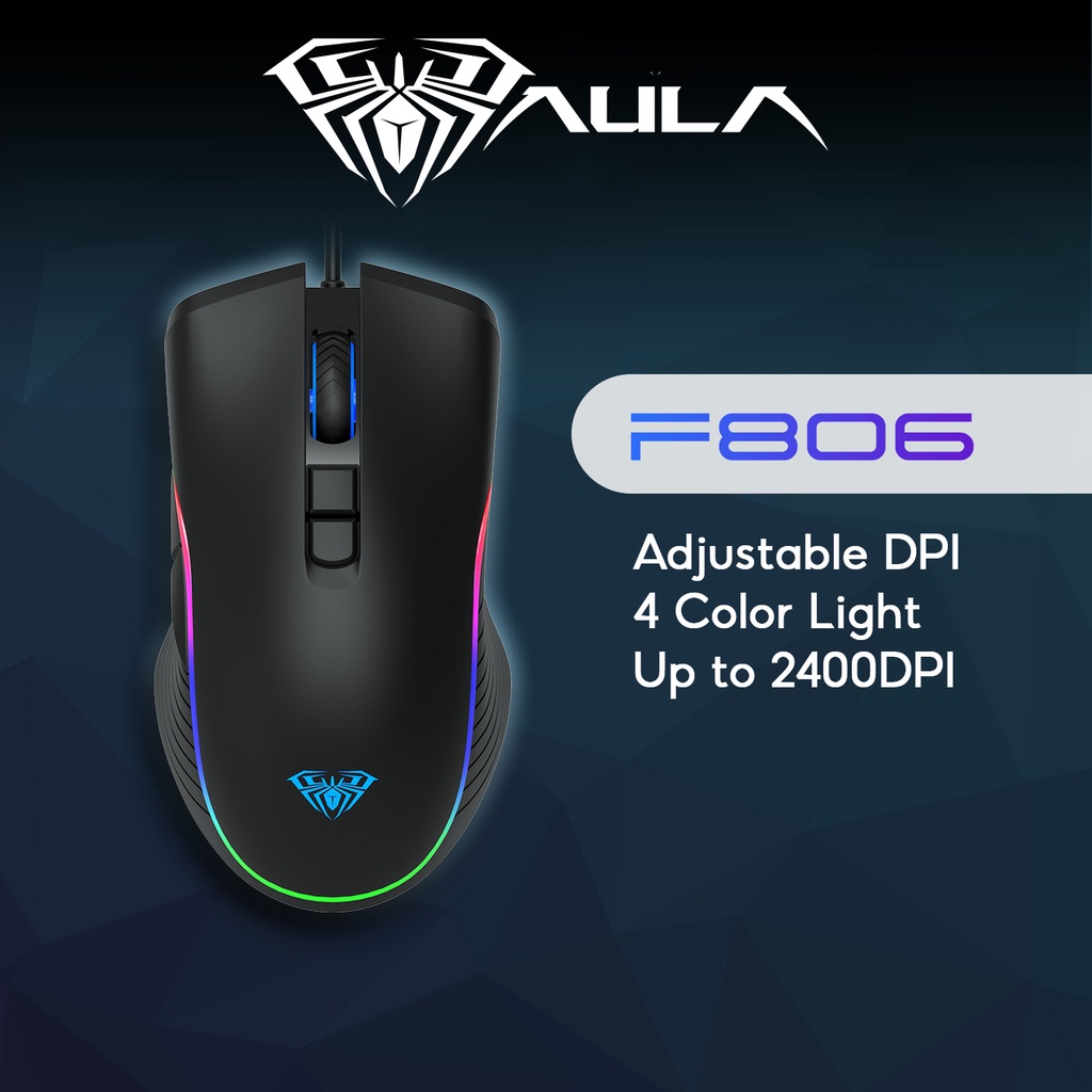 AULA F806 Marco Programmable RGB Colorful Light Gaming Mouse-4 Gear DPI ...
