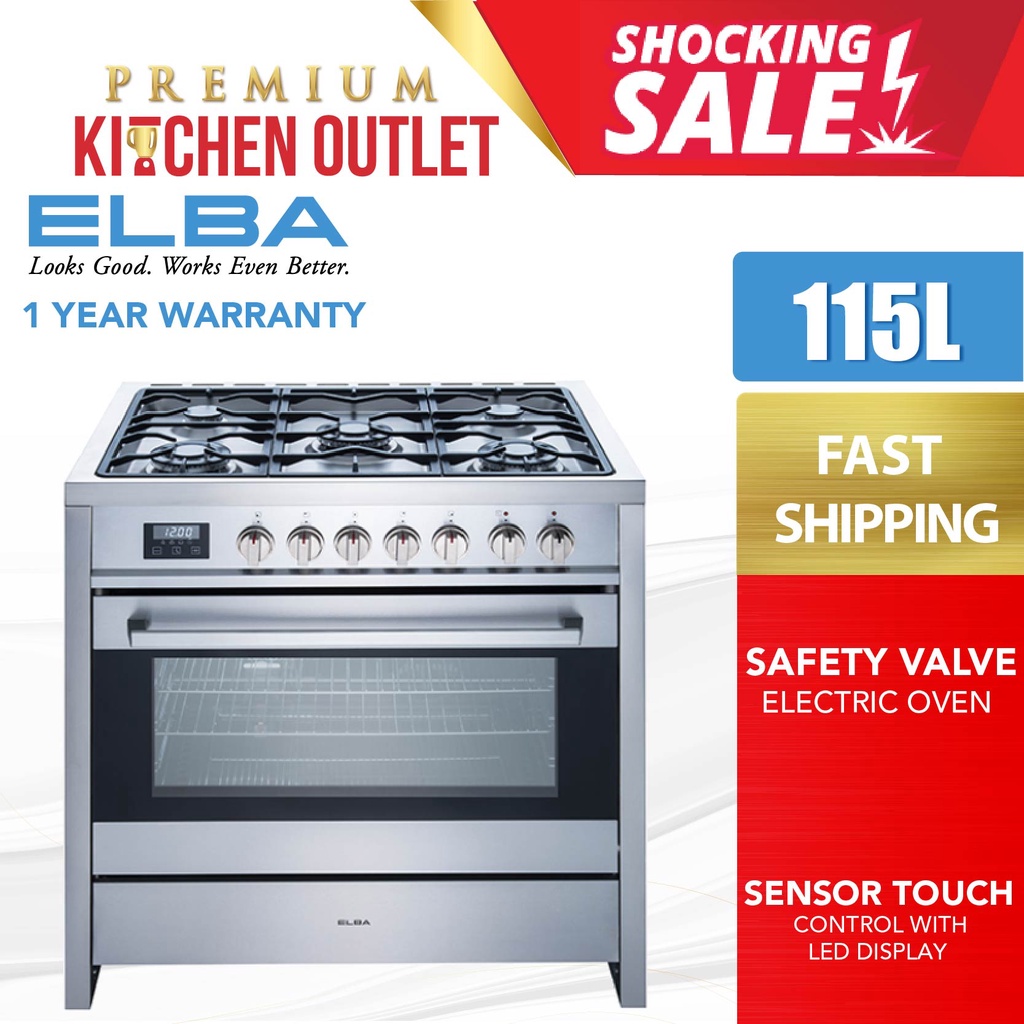 Elba 5 Burner 115L | 56L Italy  Electric Oven Professional Range Cooker Safety Valve EPRC-H9880ST(SS) | EPRC-A6456GE(SS)